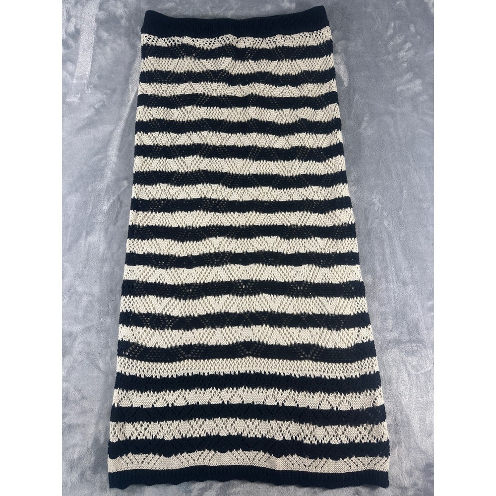 Freshman 1996 Black White Striped Crochet Maxi Skirt XL Knit